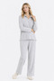 Women's Corded Fabric Polo Neck Long Sleeve Relaxed Fit Bottom Top Set - 3