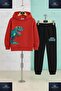 Children's Unisex Green Side-Striped Tracksuit with Dinosaur Glasses 3-Piece Set - 4