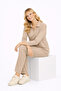 Women's Corded Fabric Polo Neck Long Sleeve Relaxed Fit Bottom Top Set - 4