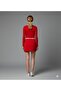 Women's Red Crew Neck Long Sleeve Crop Blouse - 3