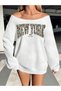 Women's Newyork Ny Printed Boat Neck Oversized Sweatshirt - 2