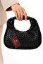 Women's Black Knitted Patterned Mini Stylish Hand and Shoulder Bag - 2