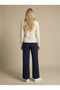 Women's Navy Blue Tie Waist Ribbed Knit Corded Fabric High Waist Pants Nj28 - 4