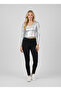 Women's Silver Metallic Leather-Look V-Neck Crop Blouse Nj38 - 2