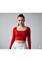 Women's White Square Neck Long Sleeve Viscose Crop Blouse
