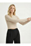 Women's Beige Soft Textured Crew Neck Crop Sweater Nj10 - 2