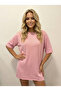 Women's Pink 2 Thread Side Y Slit Basic T-Shirt Nj41