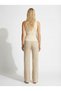 Women's Beige Soft Textured Elastic Waist High Waist Pants Nj13 - 4