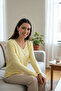 Women's Knitted Long Sleeve V-Neck T-Shirt - 3