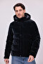 Men's Black Water and Windproof Nova Fabric Detachable Hooded Zipper Snap Detailed Inflatable Jacket