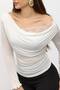 Women's Lace Detailed Boat Neck Long Sleeve Blouse Zyn-58871