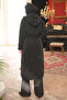 Black Plus Size Quilted Coat with Snap Buttons - 4