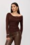 Women's Lace Detailed Boat Neck Long Sleeve Blouse Zyn-58871 - 5