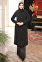Black Plus Size Quilted Coat with Snap Buttons - 2