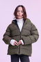 Girl's Khaki Water and Windproof K Hooded Puffer Jacket with Fleece Inside - 3