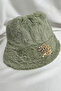Soft Texture Tree of Life Brooch Detail Plush Fedora Fisherman Hat - 2