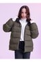 Girl's Khaki Water and Windproof K Hooded Puffer Jacket with Fleece Inside - 5