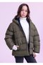 Girl's Khaki Water and Windproof K Hooded Puffer Jacket with Fleece Inside - 4