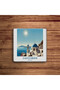 Santorini Rome Travel Themed Natural Stone Travertine Coasters Stone Coasters Set of 4 - 5