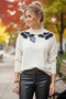 Cream Ballerina Collar Long Sleeve Patterned Thin Casual Knitwear Sweater 65 60
