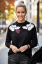 Black-Purple Ballerina Collar Long Sleeve Patterned Slim Casual Knitwear Sweater 65 60 - 2