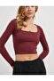 Women's 4-Pack Kaşkorke Corded Fabric Cotton Square Neck Long Sleeve Body-Hugging Crop Blouse - 3