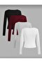 Women's 4-Pack Kaşkorke Corded Fabric Cotton Square Neck Long Sleeve Body-Hugging Crop Blouse - 2