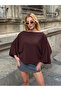 Women's Batwing Sleeve Poncho Blouse Brown - 5