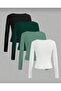 Women's 4-Pack Kaşkorke Corded Fabric Cotton Square Neck Long Sleeve Body-Hugging Crop Blouse - 2