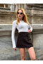 Women's Thin Belted Brown Shorts Skirt - 7