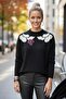 Black-Purple Ballerina Collar Long Sleeve Patterned Slim Casual Knitwear Sweater 65 60 - 4