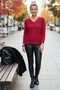 Red V-Neck Long Sleeve Slim Casual Openwork Knitwear Sweater 65 60 - 5