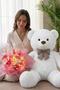 Pink and White Butterfly Bouquet with Led Lights – 25 Butterflies & 90 cm Large Plush Bear |   Oze for Valentine's Day - 2