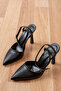 Women's Black Leather Back Strap Heeled Shoes - 4