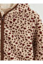 Pink Cap Hooded O Leopard Printed Girls' Plush Coat by Güli̇s Gi̇yi̇m - 3