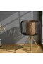 Table Lamp with Tripod Stand, Black mild steel Wire Cage, Natural Rattan Weave, Gold Base, Modern De - 2