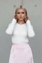 Women's Cream Textured Crew Neck Long Sleeve Slim Fit Body - Women's Blouse - 4