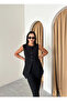 Black 100% Linen Slit Pen Skirt Vest Set - 8337 - 2