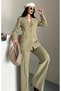 Women's Fabric Button Detail Jacket Pants Set Khaki - 3