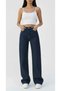 Meliora Stretch Fabric Casual Women's Navy Blue Super High Waist Wide Leg Denim Jeans - 4