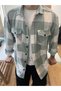Men's Water Green-Double Pocket Flap Slim Fit Lumberjack Shirt