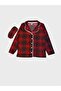 Boys' Cotton Suede Fabric Red Plaid Patterned Shirt Collar Buttoned Sleep Band Pajama Set - 4