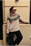 Women's Beige Crew Neck Half Patterned Knitwear Sweater - 2