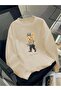 Stay in Style Bear Printed Oversize Unisex Women/Men Crop Neck Sweatshirt