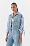 Striped Poplin Stone Denim Navy Blue