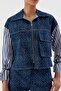 Striped Poplin on the Sleeves, Stoned Denim Blue