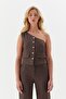 Striped Slim One Shoulder Brown - 4