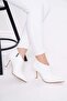 White Skin 8.5cm Thin Heel Zipper Pointed Toe Women's Short Boots - 4