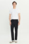 Regular Fit Normal Cut Black Chino Trousers with Elastic Waist Detail