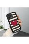 iPhone 15 Pro Max Compatible Black Silicone Heart Pattern Lens Protection Shock Absorbing Flexible Case